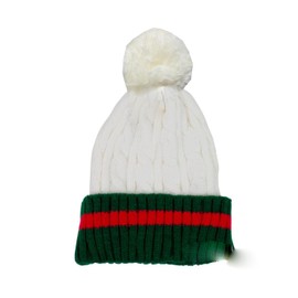Mr Gadget's Solutions Beanie Ribbed Cable Knit Red Green Stripe Cuff Ski Snow Warm Winter - Unisex