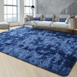 FlyDOIT Large Area Rugs for Living Room, 5x8 Feet Tie-Dyed Navy Blue Shaggy Rug Fluffy Throw Carpets, Ultra Soft Plush Modern Indoor Fuzzy Rugs for Bedroom Girls Kids Nursery Room Dorm Home Decor