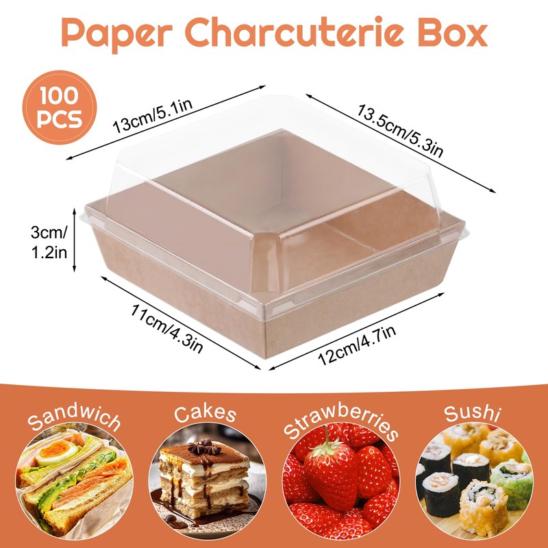 100 Pack Charcuterie Boxes with Clear Lids,5.5"×4.9"×2.4" Disposable Square Food