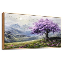 ZUITINGHUA Wood Framed Large Canvas Wall Art for Living Room Wall Decor for Bedroom Abstract Scenery Wall Paintings Purple Tree Pictures Artwork Modern Office Decorations Ready to Hang 20x40 in