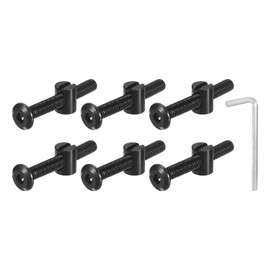 sourcing map 12Pcs Hex Socket Head Screws Bolts Barrel Nuts, M6 x 50mm Socket Furniture Bed Bolt Barrel Nuts with Wrench for Chairs Cots, Black