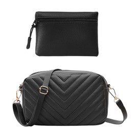 ZBHDEYG 1 Shoulder Bag with Wave Pattern, 1 Purse with Zip, Shoulder Bag, Women's Shoulder Bag with Adjustable Shoulder Strap, Waterproof Leather Bag, Casual Shoulder Bag, black