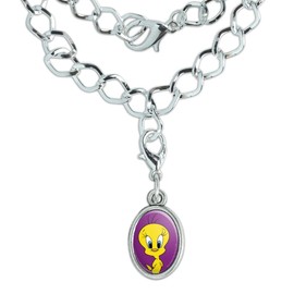 GRAPHICS & MORE Looney Tunes Tweety Bird Silver Plated Bracelet with Antiqued Oval Charm