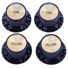 KHLESBY Electric Guitar Imperial Inch Size Top Hat Bell Reflector 2 Volume 2 Tone Knobs Set Black With Gold for USA Les Paul SG Electric Guitar Parts Replacement
