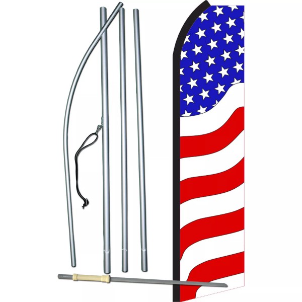 NeoPlex USA Wavy Flag with Flag Pole and Spike