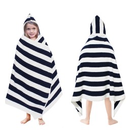 ORIGINAL KIDS Hooded Bath Towel Wrap - 100% Cotton Terry Large Oversized Hooded Kids Towel - Toddler Shower Pool Beach Towel - Soft Plush Absorbent Quick Dry Easy Care Gift - 30x60- Cabana Stripe Blue