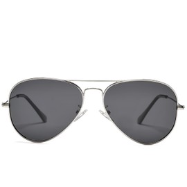 Pro Acme Classic Polarized Pilot Sunglasses for Men and Women UV400 Protection (Silver Frame | Black Lens)