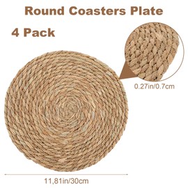 MUXHEL Set of 4 place plates made of water hyacinth, 30 cm coasters plates, jute table runner, round, table coasters, place mat round, Boho, braided round placemat, washable