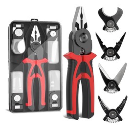 Herramienta 5 en 1 Con Alicates Reemplazables, Pelacables, Engarzado, Tijeras - Regalo de Cumpleaños Para Trabajadores de Línea (Red&Black)