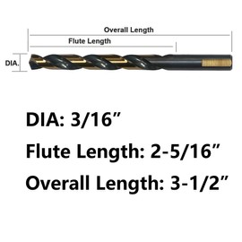 VALYRIANTOOL 12PCS 3/16" HSS Black Gold Twist Drill Bits Set, 135 Degree Split Point, Jobber Metal Drill Bit, General Purpose for Use in Mild Steel, Copper, Aluminum, Zinc Alloy, Wood, and Plastic