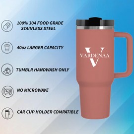 VARDENAA - 40 oz Tumbler with Handle, H2.0 FlowState Double Wall Reusable Vacuum Insulated Stainless Steel Water Bottle, with Leak Proof Lid and Straw for Water Drinks,