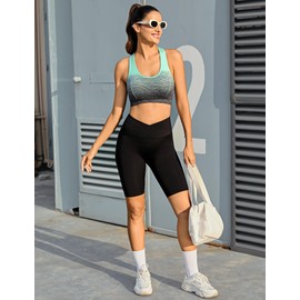 Sykooria Women's Padded Sports Bra without Underwire, Racerback Push Up Bra with Colour Gradient, Sports Top for Yoga & Fitness - l