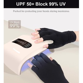 SUJAYU 2 Pairs UV Gloves for Gel Manicures, UPF Glove Fingerless Glove for Women, UV Nail Gloves (Black+Dark Grey)