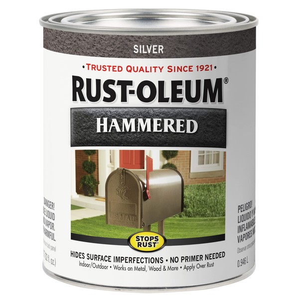 Rust-Oleum 7213502 Stops Rust Hammered Finish Paint, Quart, Silver, 32 Fl Oz (Pack of 1)