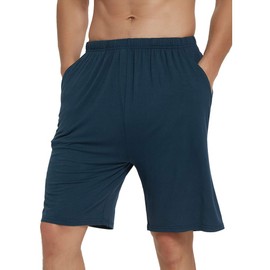 JINSHI Mens Pajama Bottoms Stretch Boxer Sleeping Shorts Lounge Wear Soft Modal Shorts with Pockets, 3 Pack, Black/Light Gray/Lake Blue, Size XL