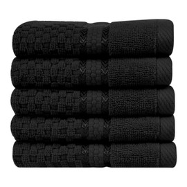 Ample Decor Wash Cloth Set of 5 100% Cotton - Popcorn Textured - Mulaayam Collection - Black 12 X 12 Inch