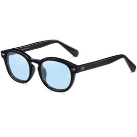 SHEEN KELLY Vintage Round Lens Sunglasses - Robert Downey Jr. / Johnny Depp Eyewear - Colourful Polarized Lens + TR90 Frame - Unisex (Blue(L)(Polarized))
