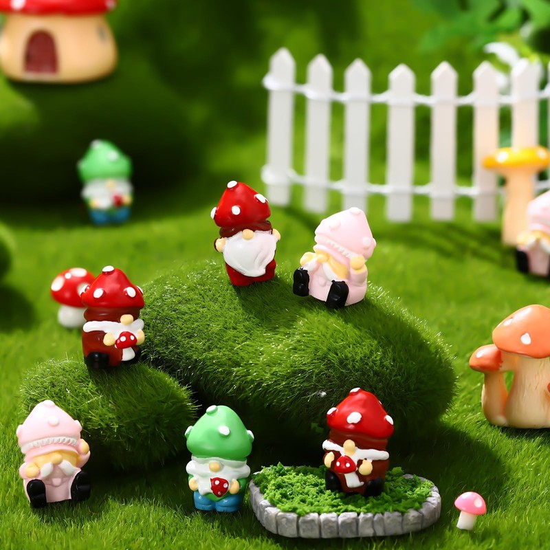 WinnerWhy 24 Pcs Spring Mini Resin Gnomes Mushroom Gnomes Figurine