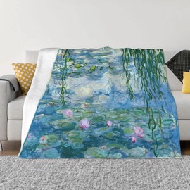 SYTTNUM Kuscheldecke,Flauschig Decke,Monet Seerosendecke,Couchdecke Warme Überwurfdecke Sofadecke Blanket für Bett Sofa Schlafzimmer Büro(70x100cm)