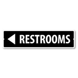 Grafkën: GRX1478 Indoor/Outdoor Plastic Sign LARGE 24 in x 6 in: RESTROOMS. ARROW LEFT (black/white) Style 1
