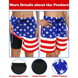 Sarfel Boys Swim Trunks with Compression Liner Boy‘s Swimwear Boys American Flag Swim Trunks Swimming Shorts Boy Board Shorts