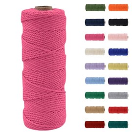 Macrame Yarn 2 mm, Macrame Yarn Rose Red, Macrame Cotton Yarn 2 mm x 100 m, Cotton Cord Natural, Cotton Craft Cord for Crafts, Knitting, Boho Decoration, DIY Craft, Wall Hanging, Living Room, Balcony