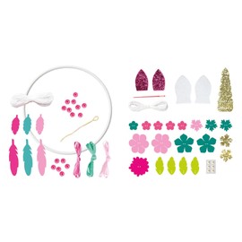Lena 42701 Dreamcatcher Unicorn Craft Set, 56 Pieces, Complete Set for Dream Catcher Crafting with Ring, Coloured Ribbons & Cords, Plastic Needle, Beads and Fabric Flowers, Set for Children, Medium