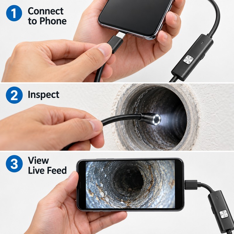 USB-C Endoscope Camera for Tight Space Inspection – 7mm Flexible