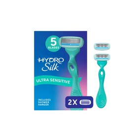 women's Razor, Hydro Silk Ultra Sensitive Razor for Women, 5 Blade, 1 Handle, 2 Refills
