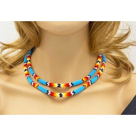 Native Style Beaded Double Strand Rope Necklace for Women Handmade, Glass, No Gemstone