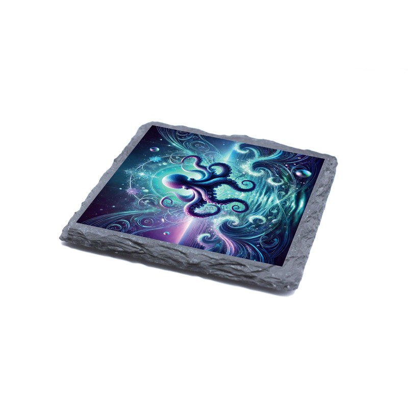Octopus Wave Design Slate Coaster with Vibrant Cosmic Artwork (slco-kf25-6272)