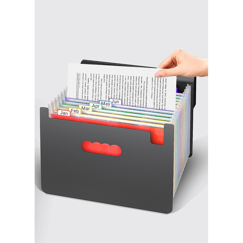 Vanulee File Organiser Box File Folder,13 Pockets Document Organiser Concertina