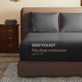 2-Pack 100% Egyptian Cotton Fitted Sheet TwinXL Size, 600 Thread Count Cotton Fitted Sheet Only,8”-16" Deep Pocket Sheet, Soft & Elastic Sateen Weave Bottom Sheet (Black)