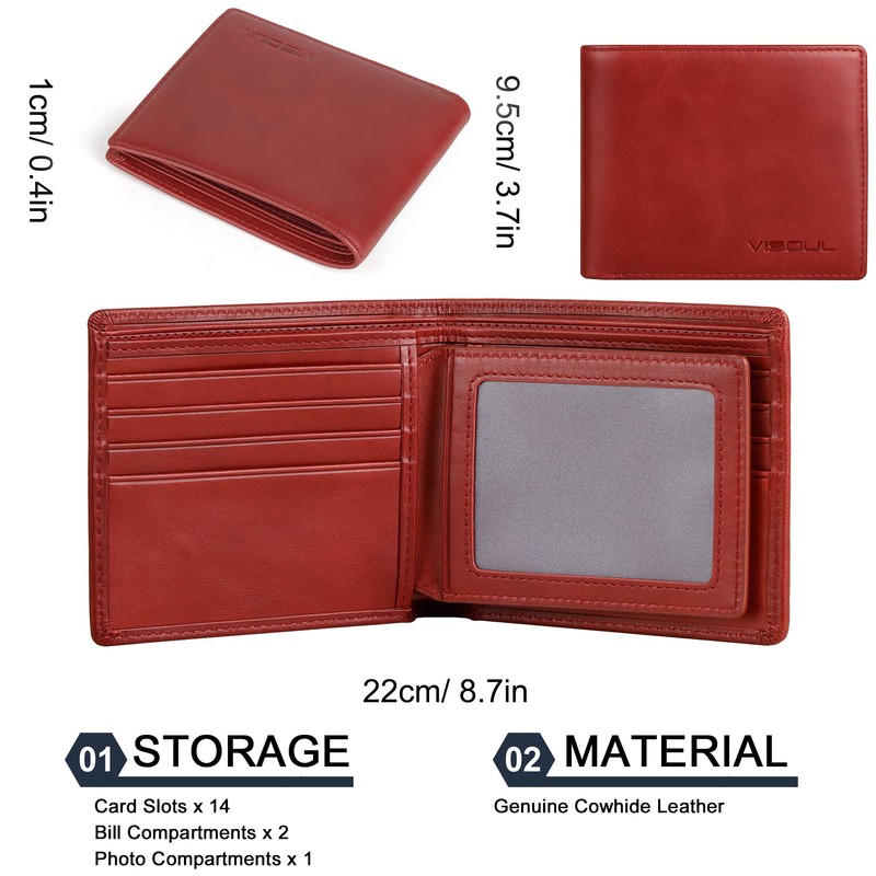 VISOUL Men's Leather Wallet with ID Window, RFID Protection, Genuine