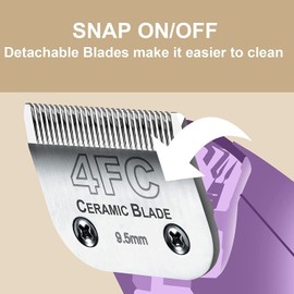 DODAER Detachable Pet Dog Clipper Blades,Compatible with Andis Size 4FC Cut Length 3/8"(9.5mm),Most Oster A5,Wahl KM Series Clippers,Made of Ceramic Blade & Stainless Steel Blade