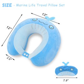 Travel Pillow, Kids Travel Pillow with Sleep Eye Mask Soft Memory Foam Kids Neck Pillow for Boys & Girls, Travel Accessories for Car Airplane Traveling - Whale