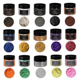 Epoxy Resin Colour Metallic (15 x 20 g) Set, AArtsZ Mica Powder Powder, Epoxy Resin Colour, Pigment, Colour Pigments, Pigment Powder Colours for Cosmetic Quality, Level Lip Gloss (15-Multicoloured