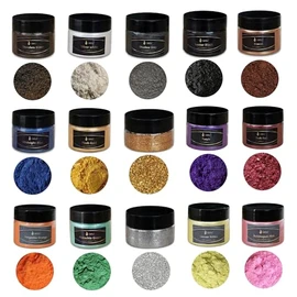 Epoxy Resin Colour Metallic (15 x 20 g) Set, AArtsZ Mica Powder Powder, Epoxy Resin Colour, Pigment, Colour Pigments, Pigment Powder Colours for Cosmetic Quality, Level Lip Gloss (15-Multicoloured