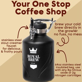 The Original Royal Brew Nitro Cold Brew Coffee Maker - Gift for Coffee Lovers - Quality Nitro Coffee at Home - 64 oz Home Keg, Nitrogen Gas System Dispenser Kit