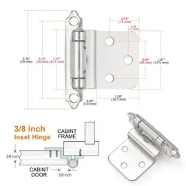 Probrico 20 Pack 10 Pair 3/8" Inset Cabinet Door Hinges Kitchen Cabinet Hinges Satin Nickel Semi-Concealed Hinge Face Mount Cabinet Hardware Self-Closing Cabinet Hinges
