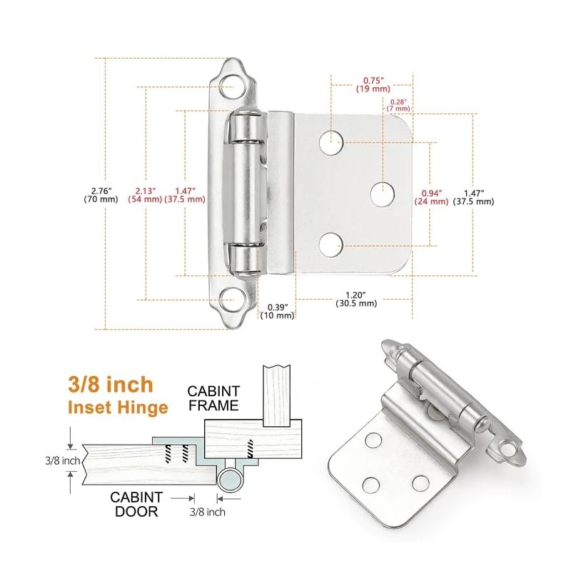 Probrico 20 Pack 10 Pair 3/8" Inset Cabinet Door Hinges