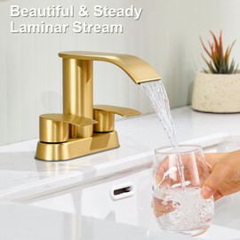 Ultimate Unicorn Bathroom Faucet for Sink Brushed Gold, 4 Inch Bathroom Sink Faucet for 3 Hole or 2 Hole, 2 Handle Waterfall Faucets with Pop up Drain, Centerset Faucets for RV Counter