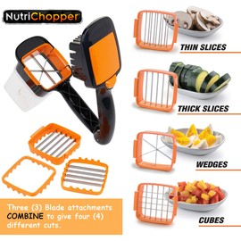 Nutrichopper Deluxe with 30% Larger Fresh-keeping Storage Containers - Vegetable Slicer that Chops, Cubes and Wedges, Multi-purpose Food Chopper with Stainless Steel Blades, As Seen On TV Set of 2