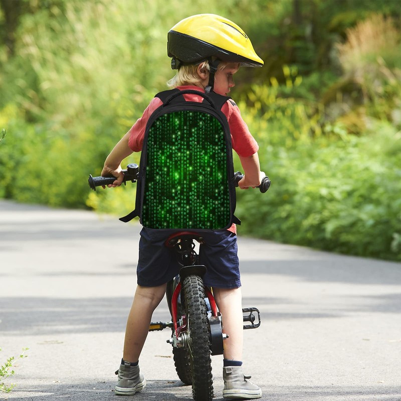 SARA NELL Programmer Green Matrix Binary Code Backpack for Boys