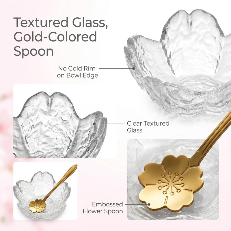 Sakura Shape Clear DipClear Blossom Glass Dip Bowls 6 Pcs