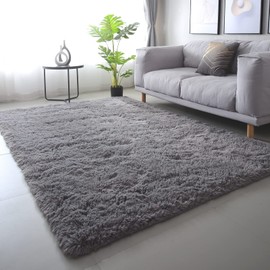 Area Rugs for Bedroom Living Room: 4x6 Grey Fluffy Fuzzy Shag Shaggy Rug - Soft Plush Furry Bedside Dorm Throw Rug - Indoor Floor Carpet for Kids Girls Boys Home,Dark Gray