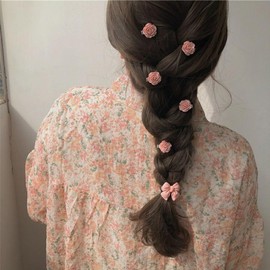 10P Mini Pink Heart Hair Claw Clips with Flower & Ribbon Designs Flower Matte Heart (10P)