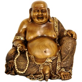 Oriental Furniture 10" Sitting Hotei Happy Buddha Statue, Bronze