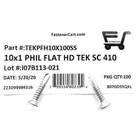 #10x1 Stainless Steel Phillips Flat Head Self Drilling Tapping TEK Screw (410 Stainless Steel) 100 Pieces 10X1