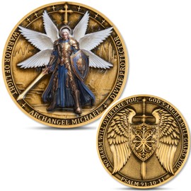 Archangel Michael Challenge Coin - Symbol of Divine Protection and Courage, Featuring Psalm 91:10-11, Perfect Faith Reminder (Single Coin)